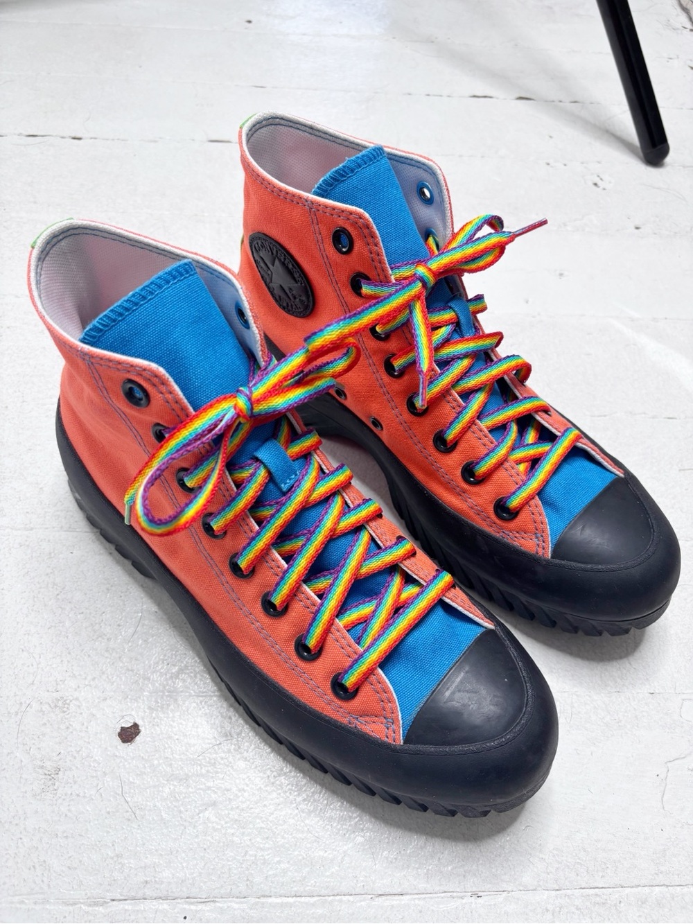 Converse Multicolored Rainbow High Lugged High Tops Orange Blue Green Sz 9 EUC